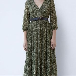 Zara BNWOT olive green irregular dot dress XL